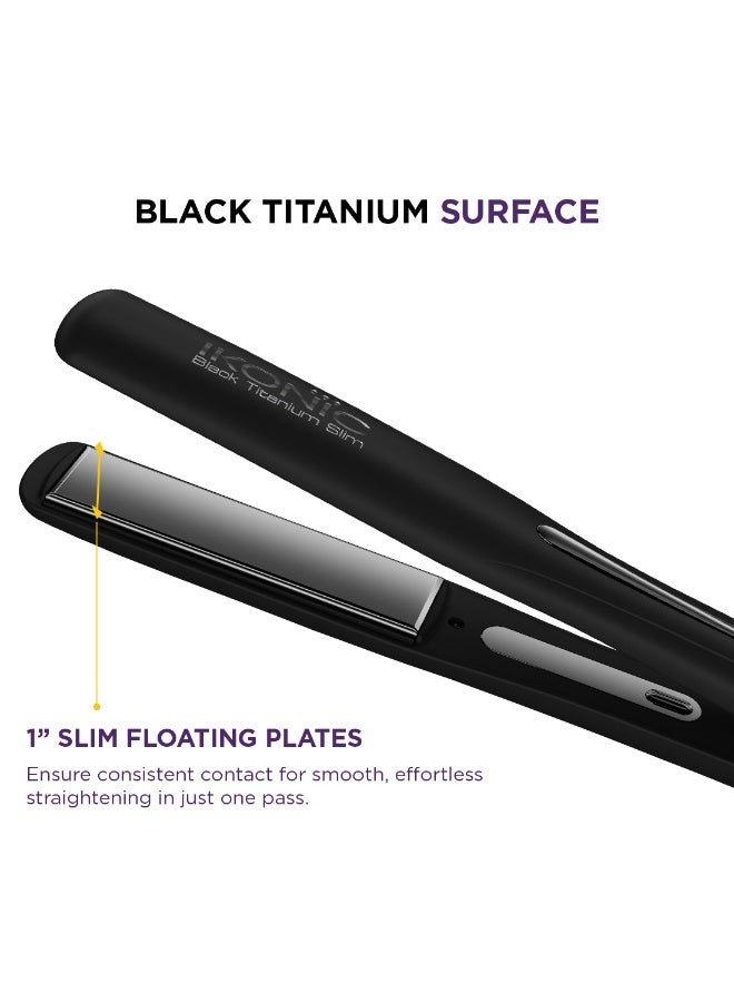 أي كونيك آيكونيك بلاك تيتانيوم سليم مكواة فرد الشعر – أسود تحكم رقمي في درجة الحرارة مع لوح تيتانيوم عائم ونحيف بعرض 1 بوصة. - Image 4